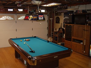 Playing pool inside a Cleveland Area garage